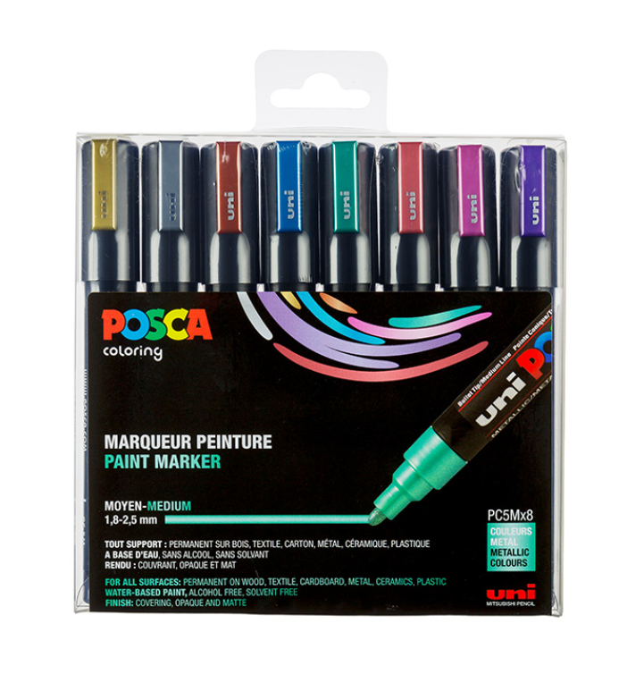 Maalitussit 8 kpl Posca PC-5M - Metallivärit