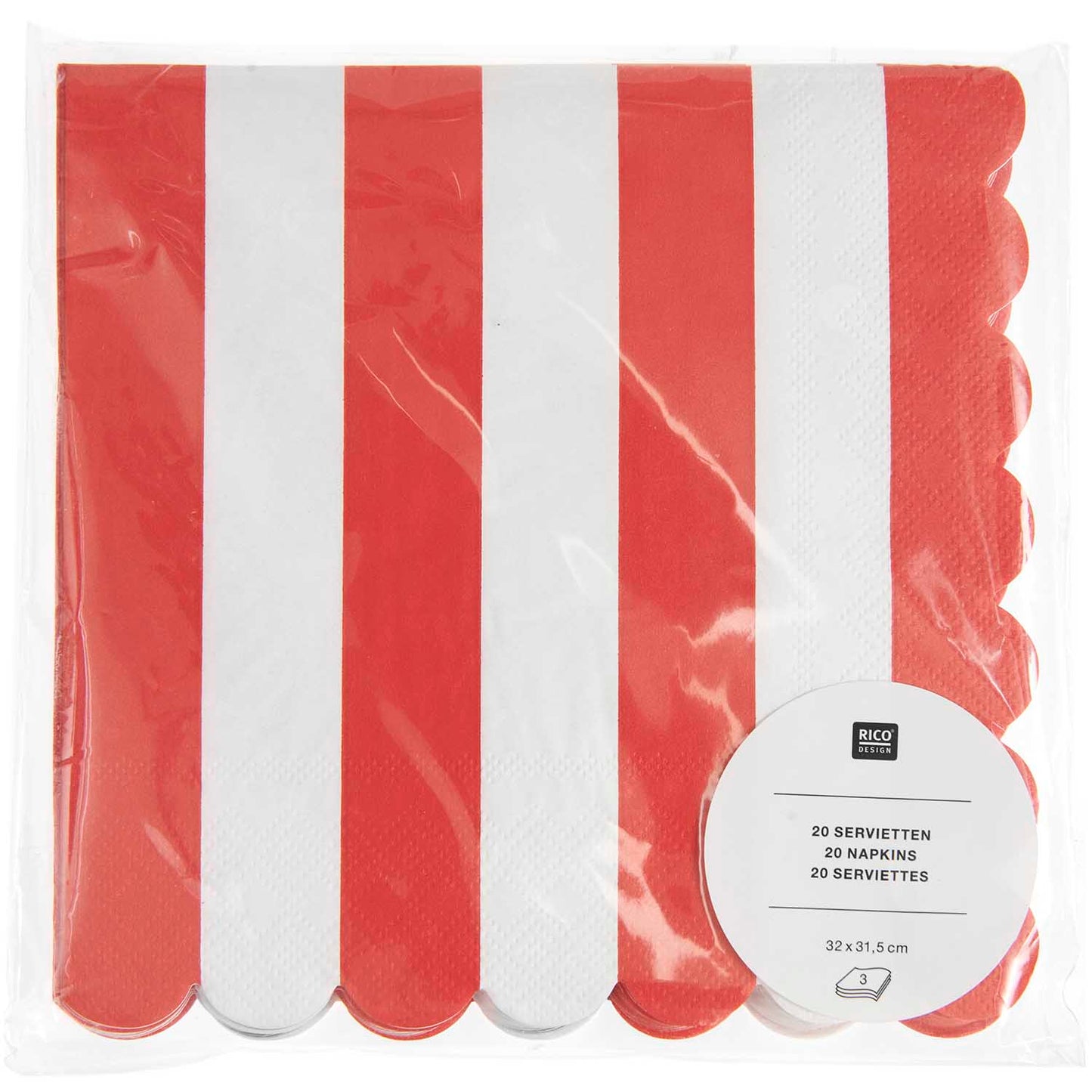 Lautasliina 20 kpl Rico Design - Punaiset raidat