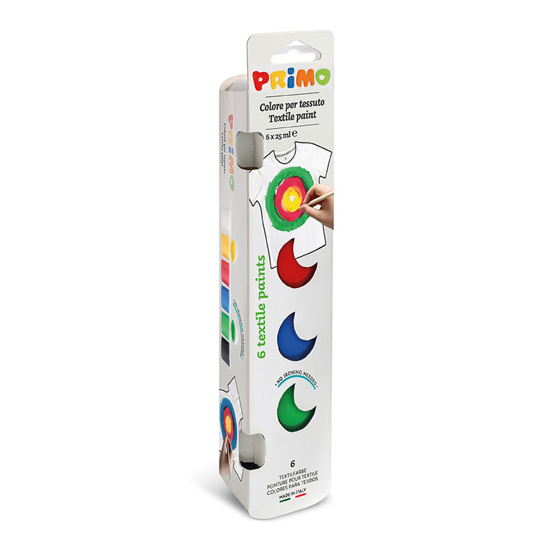 PRIMO tekstiiliväri 6x25ml perusvärit, piikkipakkaus