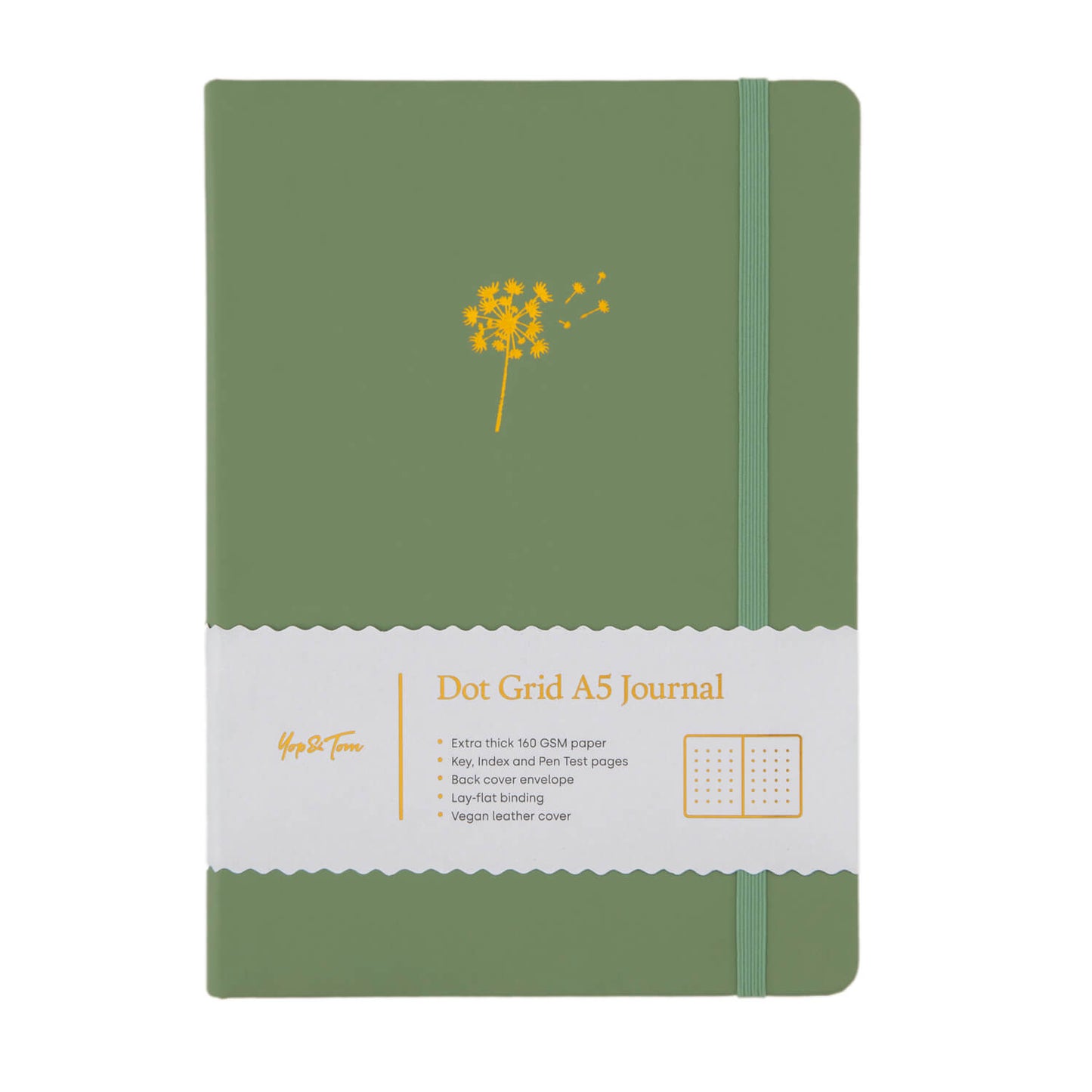 Pistemuistikirja A5 Yop & Tom - Dandelion, Sage Green