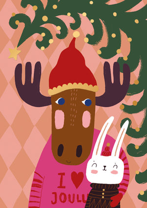 Christmas card Mira Mallius - Deer and bunny, I love Christmas