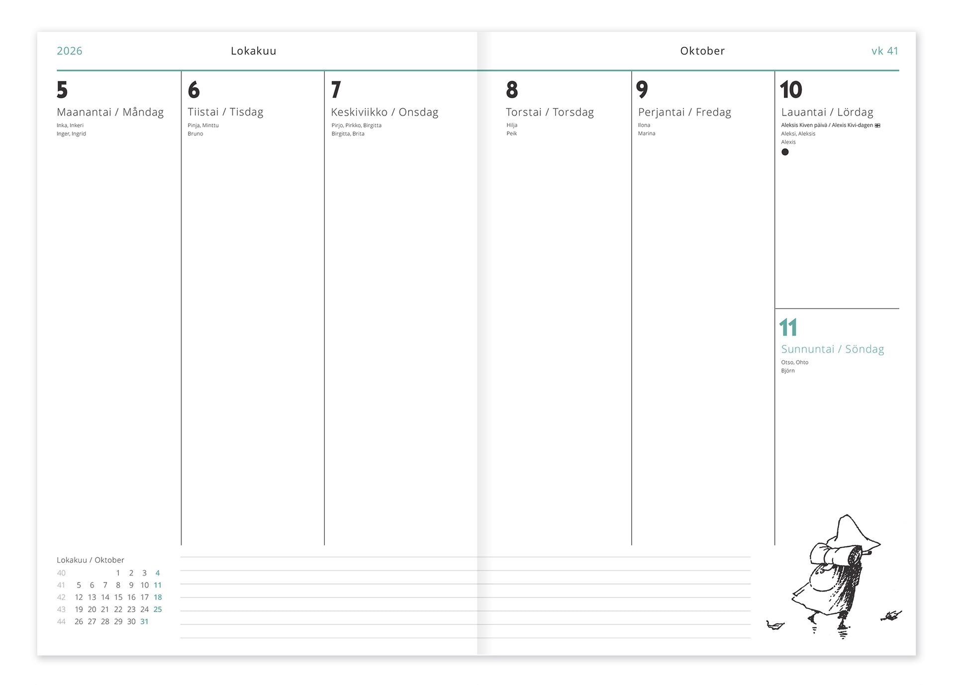 Weekly Diary A5 2026 Putinki Moomin - English