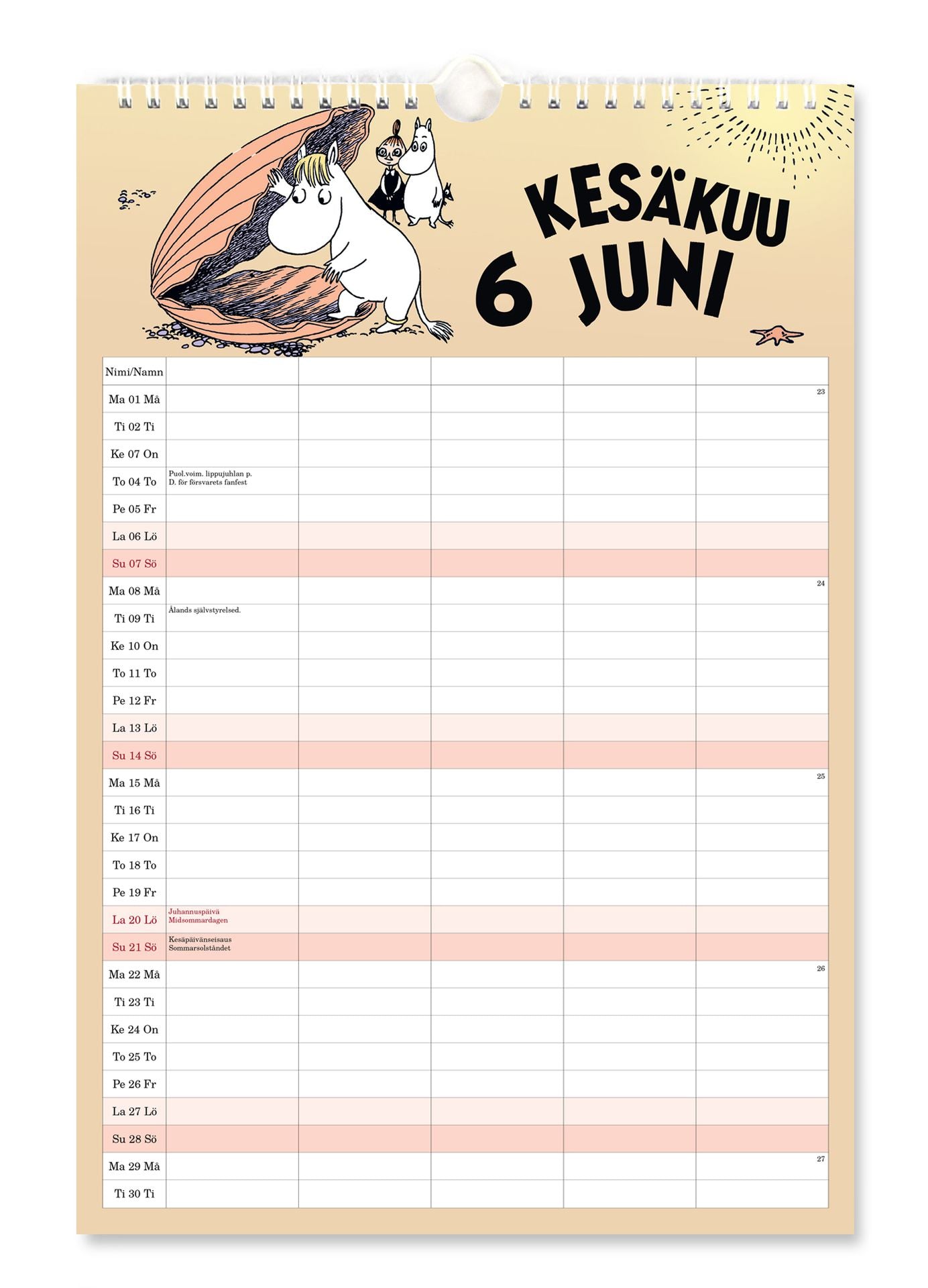 Perhekalenteri 23x34 cm 2026 Putinki Muumi