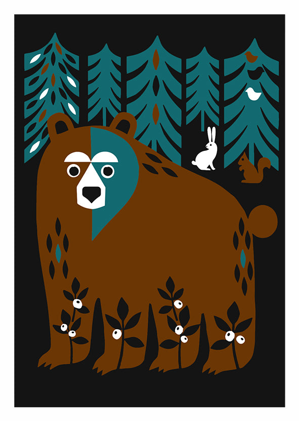 Postcard letterpress Anne Vasko - Bear in the forest
