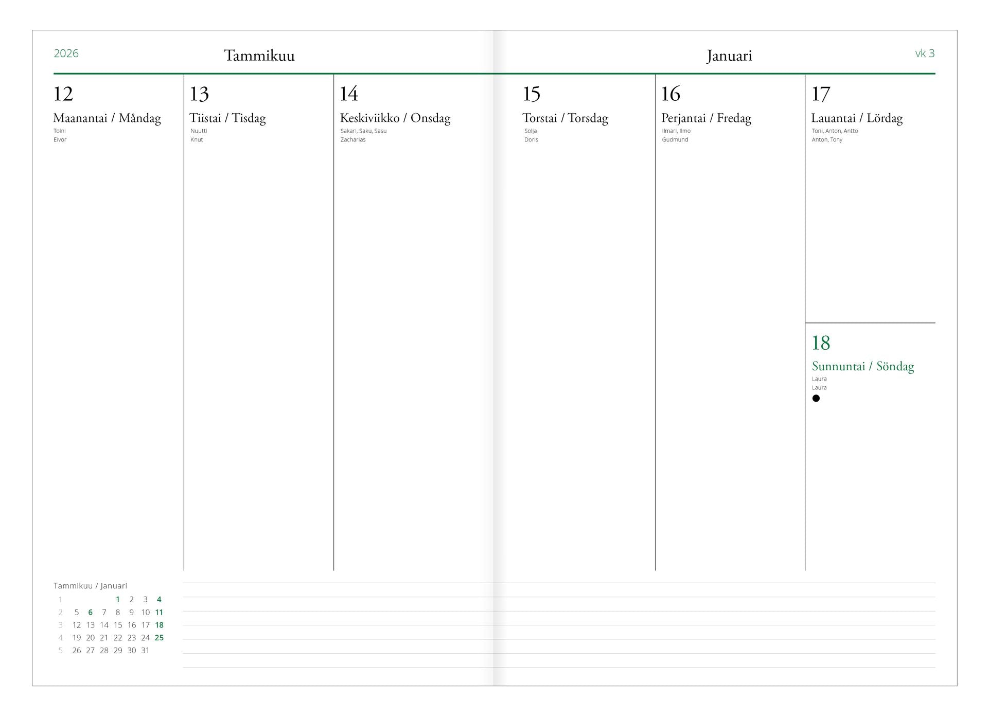 Viikkopäivyri A5 2026 Putinki Järvenpää
