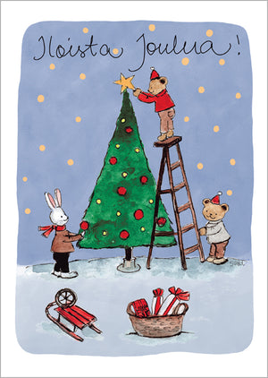 Joulukortti Sari's Artwork - Kuusen koristelu, Iloista joulua