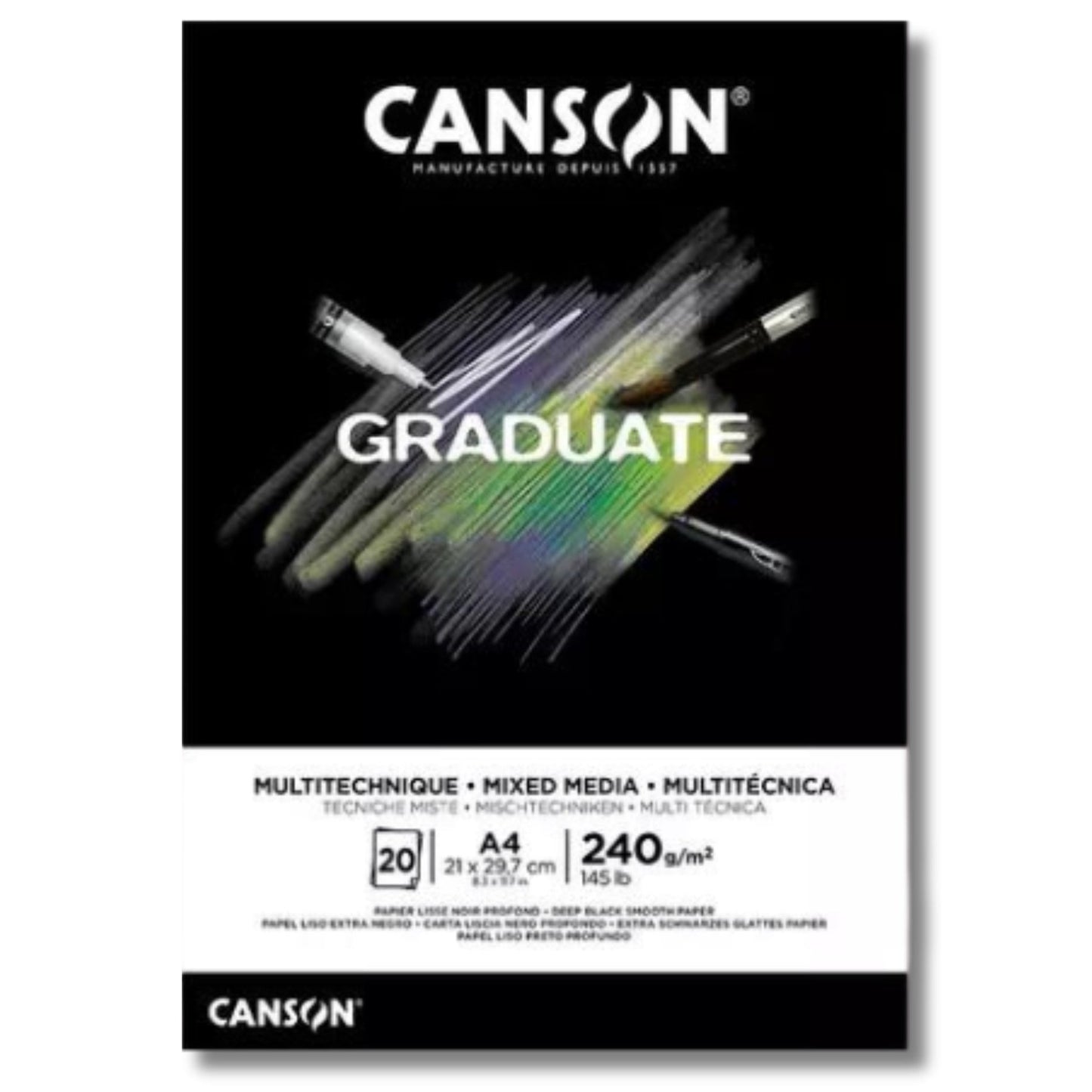 Art pad A4 Canson Graduate - Mixed Media 240g, black