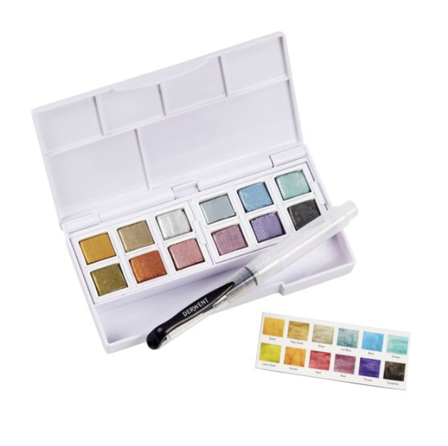 Watercolor colors 12 buttons Derwent - Metallic shades