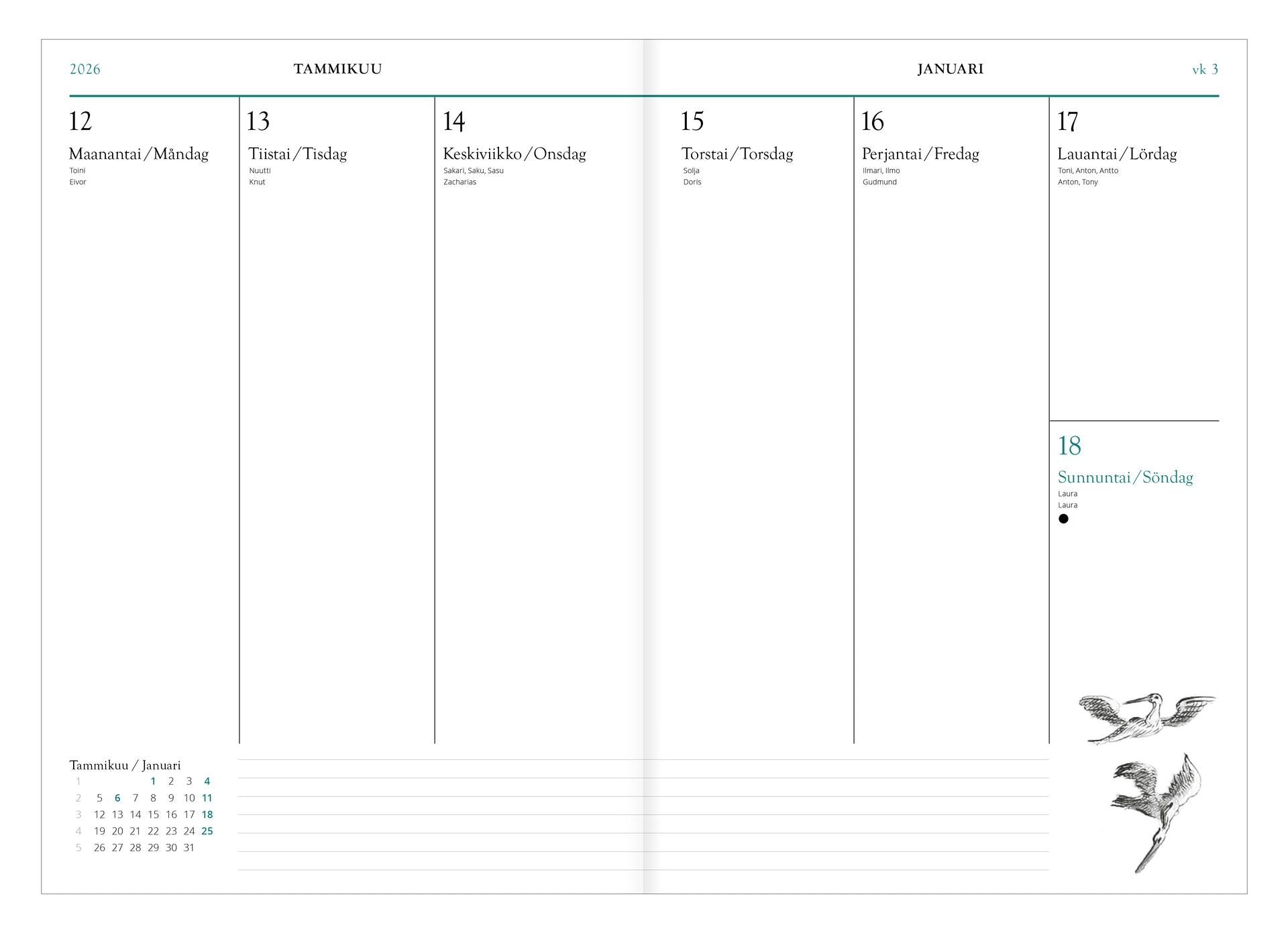 Viikkopäivyri A5 2026 Putinki John Nurminen