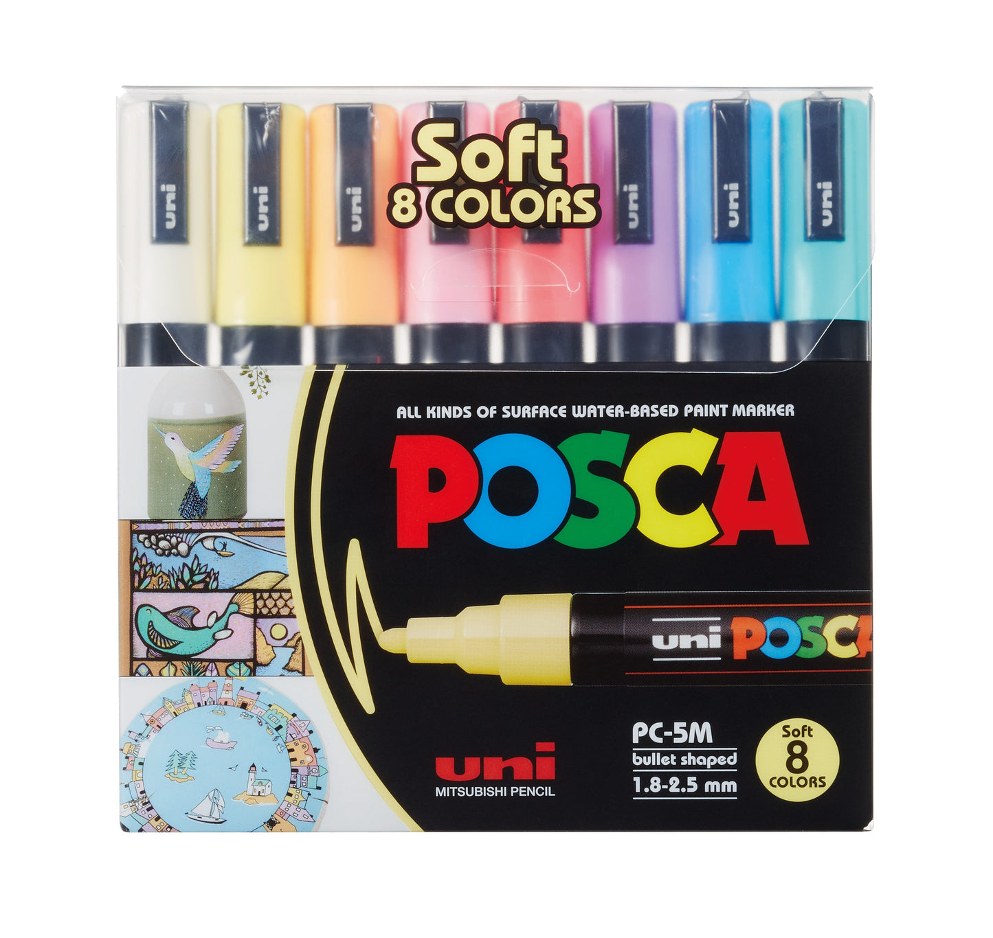 Paint markers 8 pcs Posca PC-5M - Pastel colors