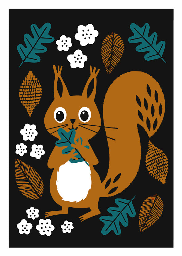 Postcard letterpress Anne Vasko - Squirrel