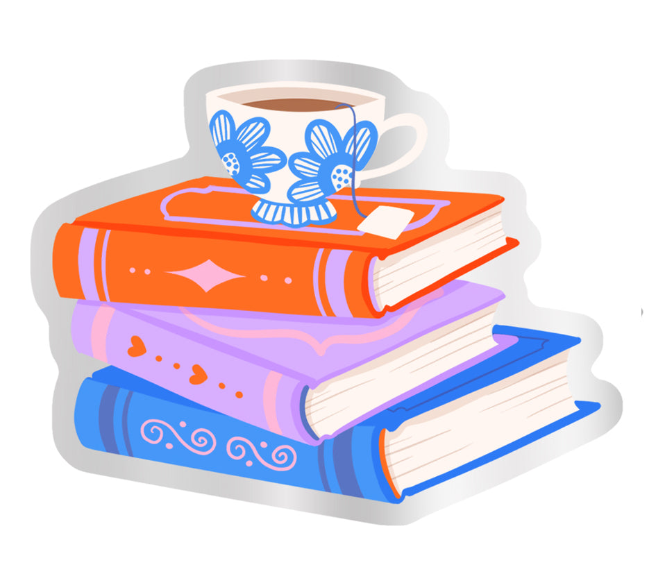 Vinyl sticker Putinki Sandberg - Stack of books and a cup of tea