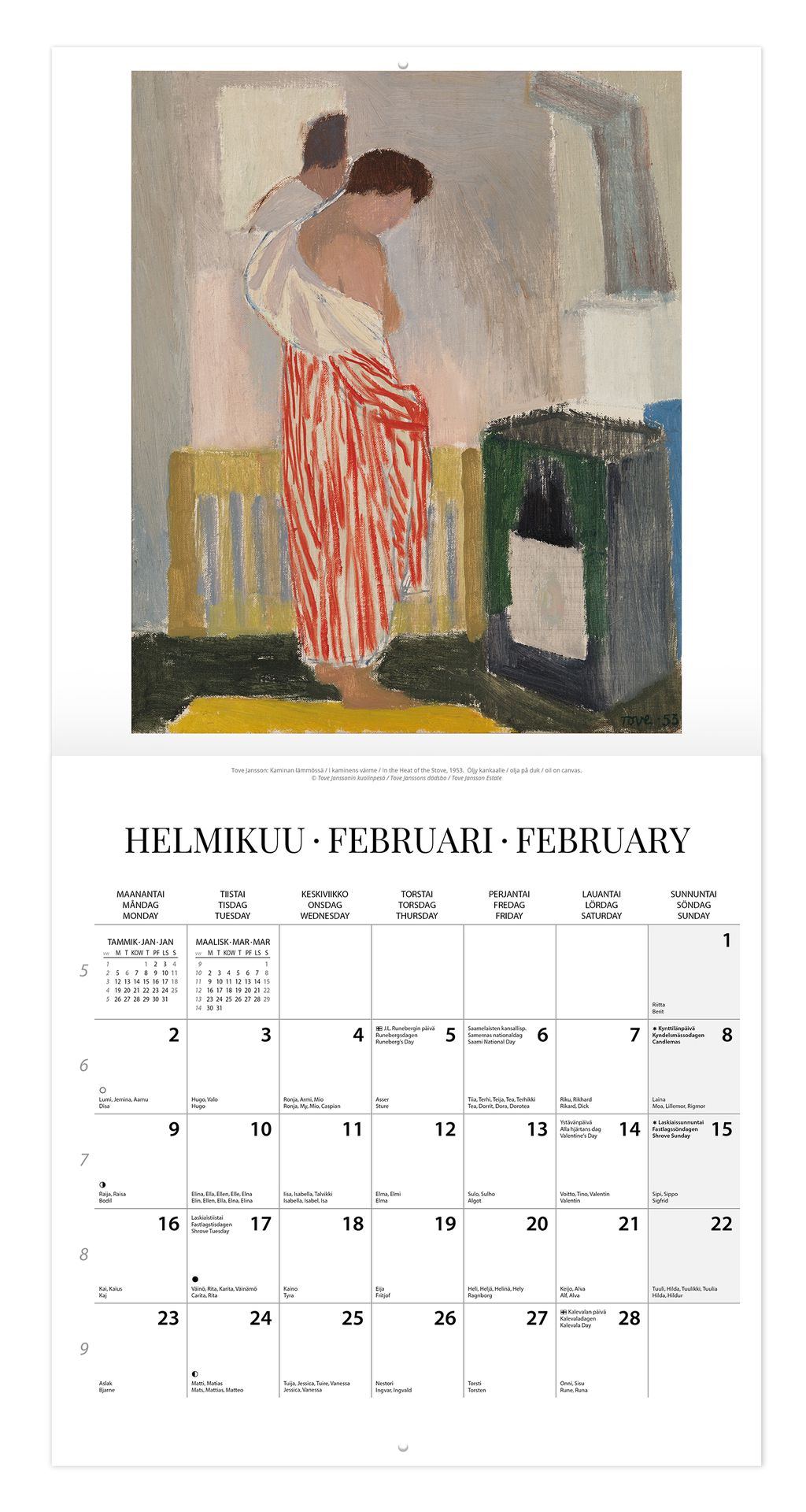 Seinäkalenteri 30x30 2026 Putinki Tove Jansson