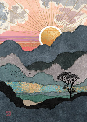 2-part card Scenic - Sunset in the mountains