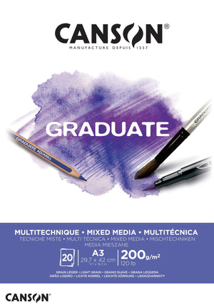Art pad A3 Canson Graduate - Mixed Media 200g, white