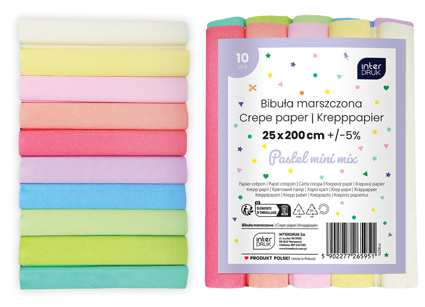 Crepe paper Interdruk - Mini Rolls Pastel color assortment