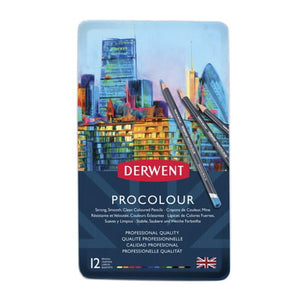 Wooden colored pencils 12 pcs Derwent - Procolour, Basic colors