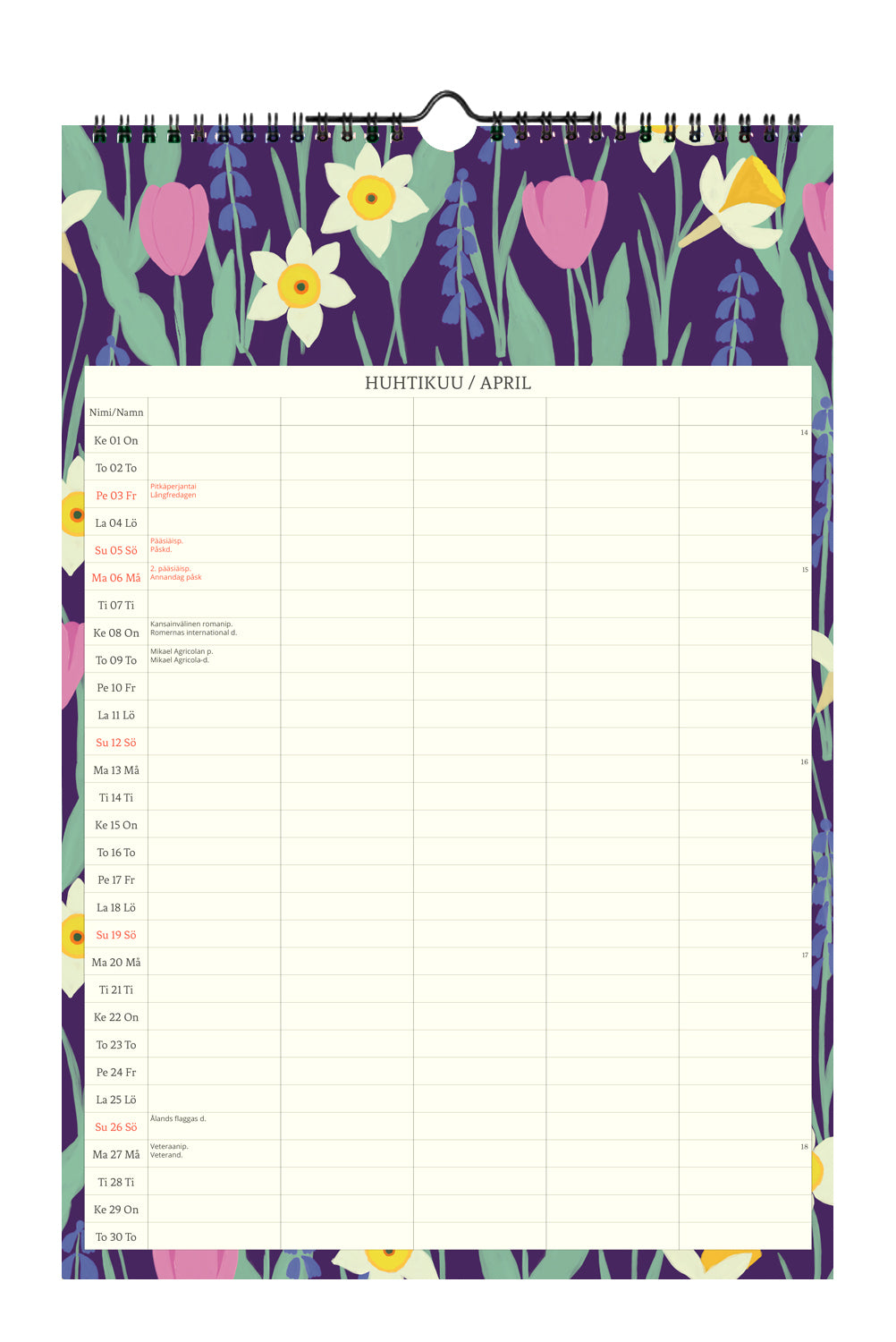 Perhekalenteri 23x34 cm 2026 Putinki Polka Paper