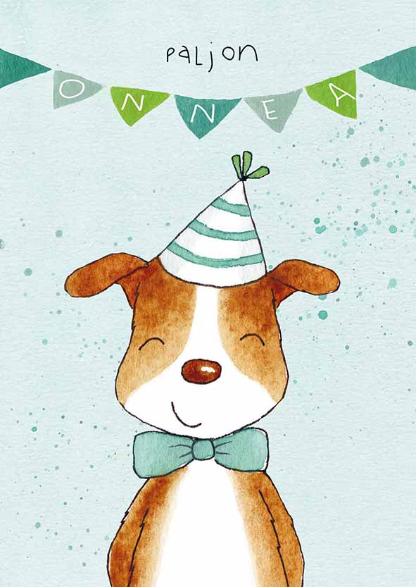 Postcard Henna Adel - Birthday dog and pennant
