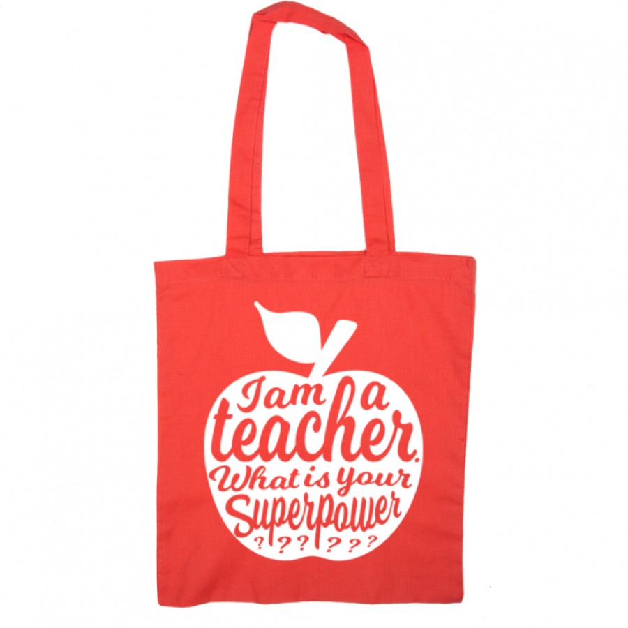 Kangaskassi Studio Inktvis - I am a teacher, punainen