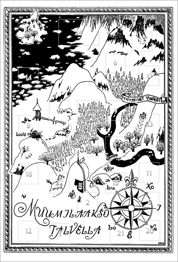 Adventtikalenterikortti - Talvinen muumilaakson kartta