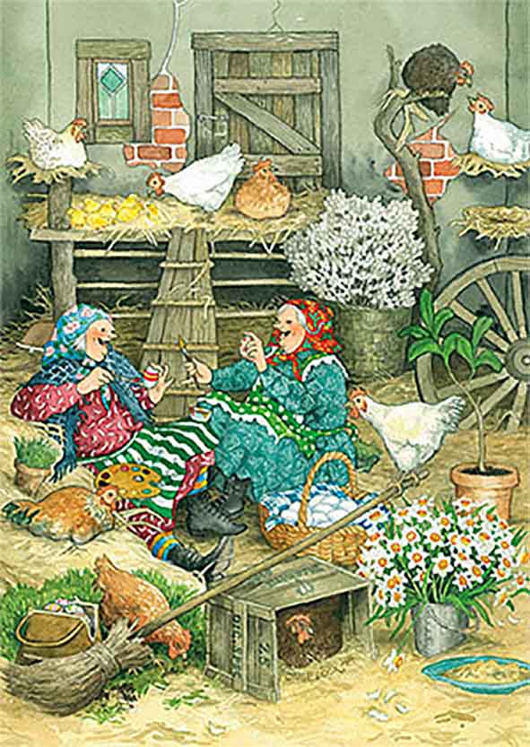 Postcard Inge Löök - Grandmothers in a birdhouse