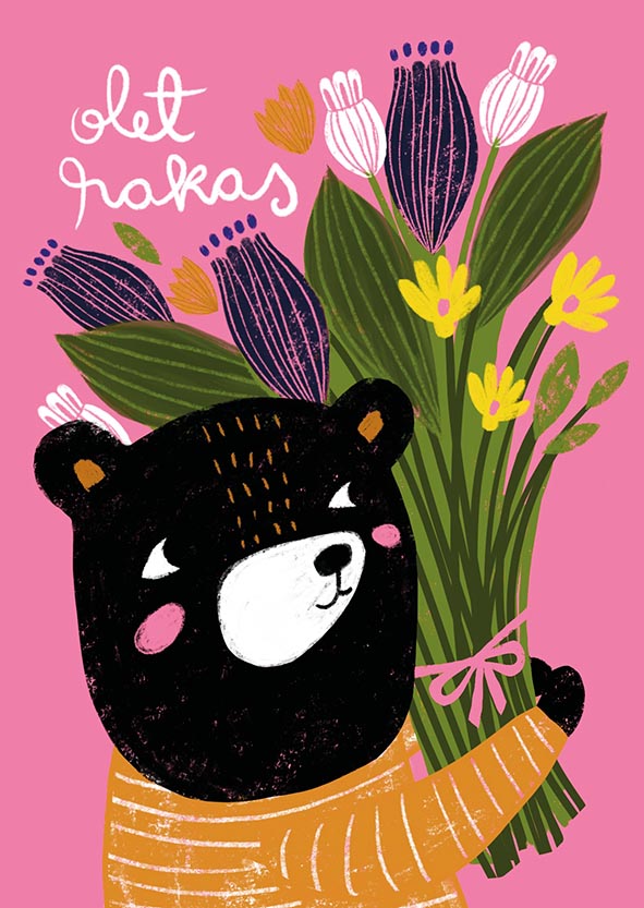 2-part card Mira Mallius - You are loved, a teddy bear and a bouquet