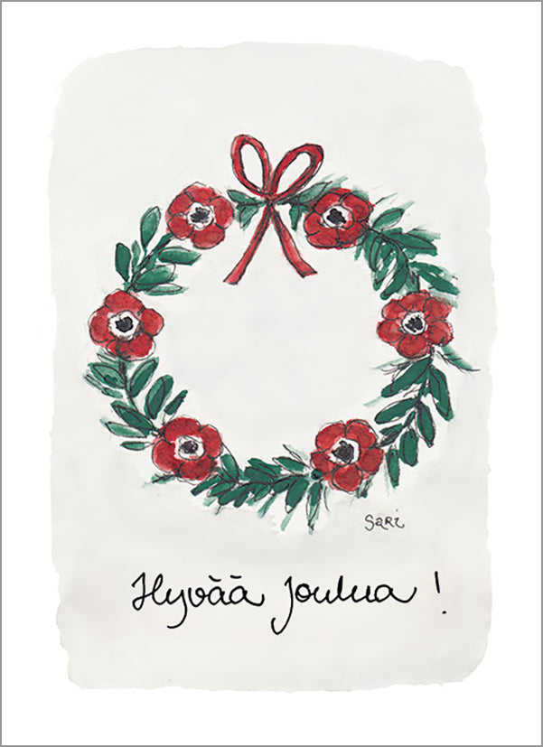Joulukortti Sari's Artwork - Kranssi, hyvää joulua