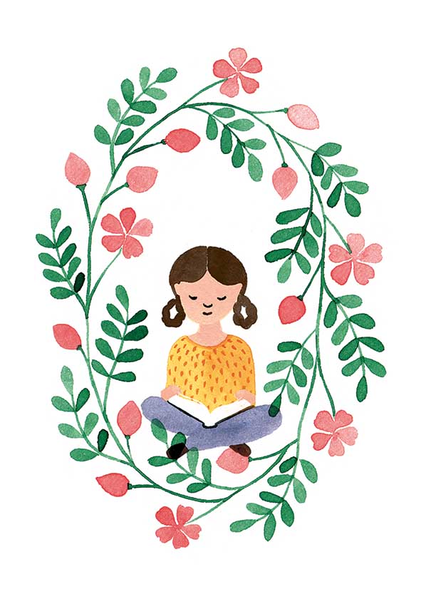 Postcard Polka Paper - Girl and flower wreath