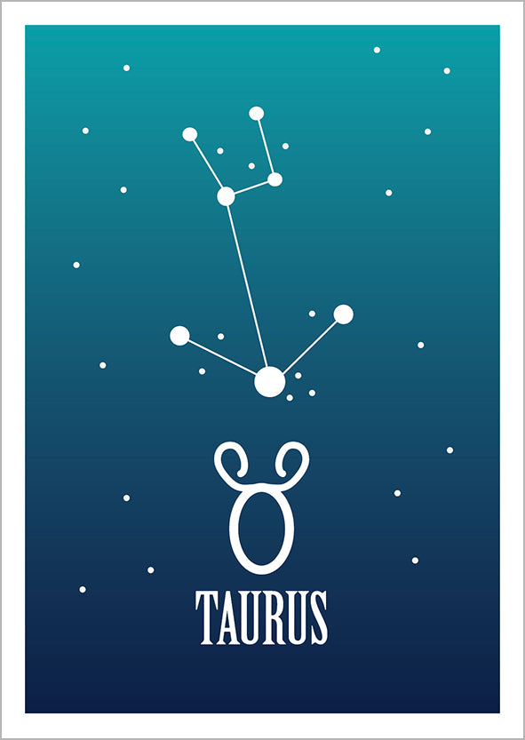 Kohopainettu postikortti - Taurus / Härkä