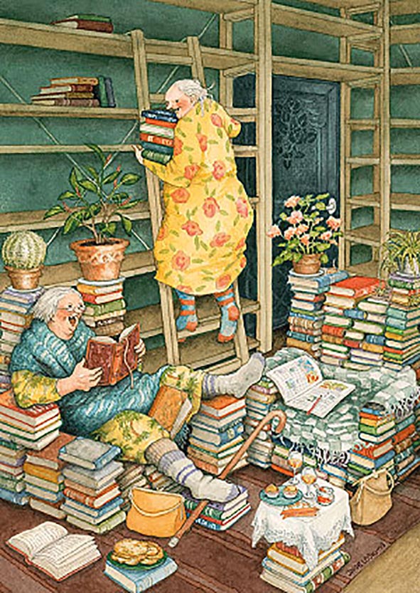 Postikortti Inge Löök - Mummot kirjastossa