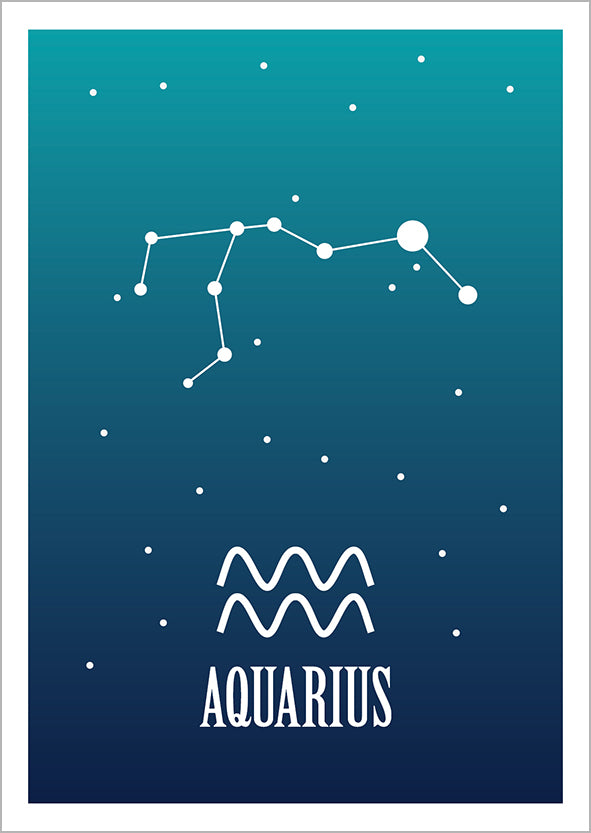 Kohopainettu postikortti - Aquarius / Vesimies