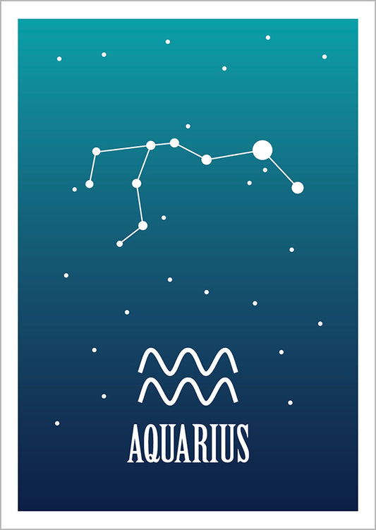 Kohopainettu postikortti - Aquarius / Vesimies
