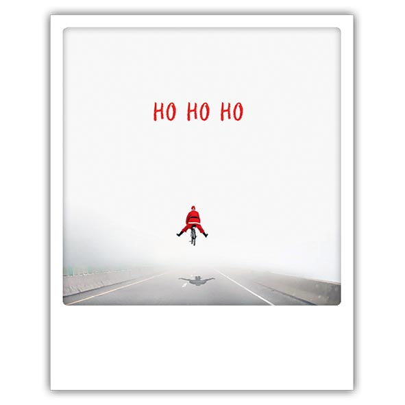 Christmas card Pickmotion - Ho ho ho santa, Christmas Santa is on a bike
