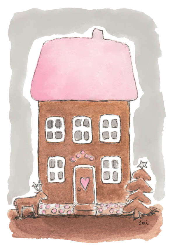 Joulukortti Sari's Artwork - Piparkakkutalo