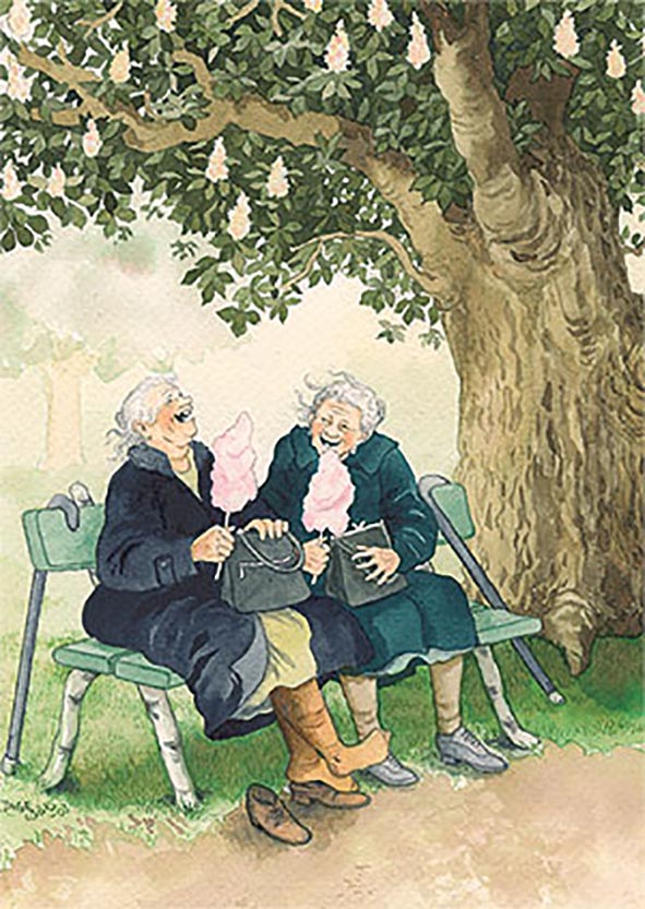 Postikortti Inge Löök - Mummot puistonpenkillä