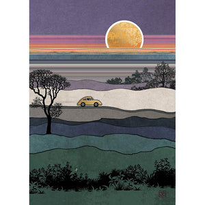2-part card Scenic - Car and sunset