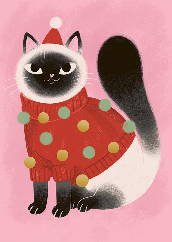 Christmas card Kaisu Sandberg - Cat in a sweater