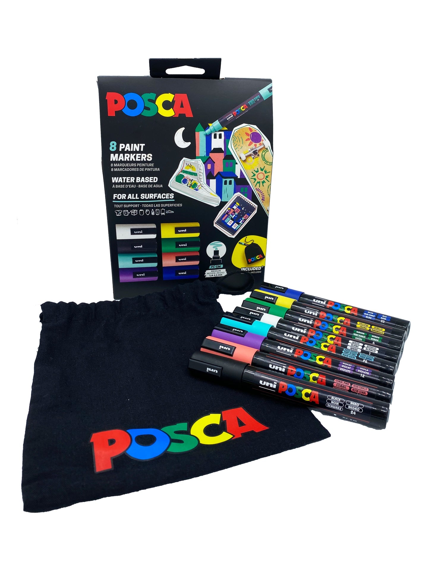 Paint markers 8pcs Posca PC-5M + fabric pouch