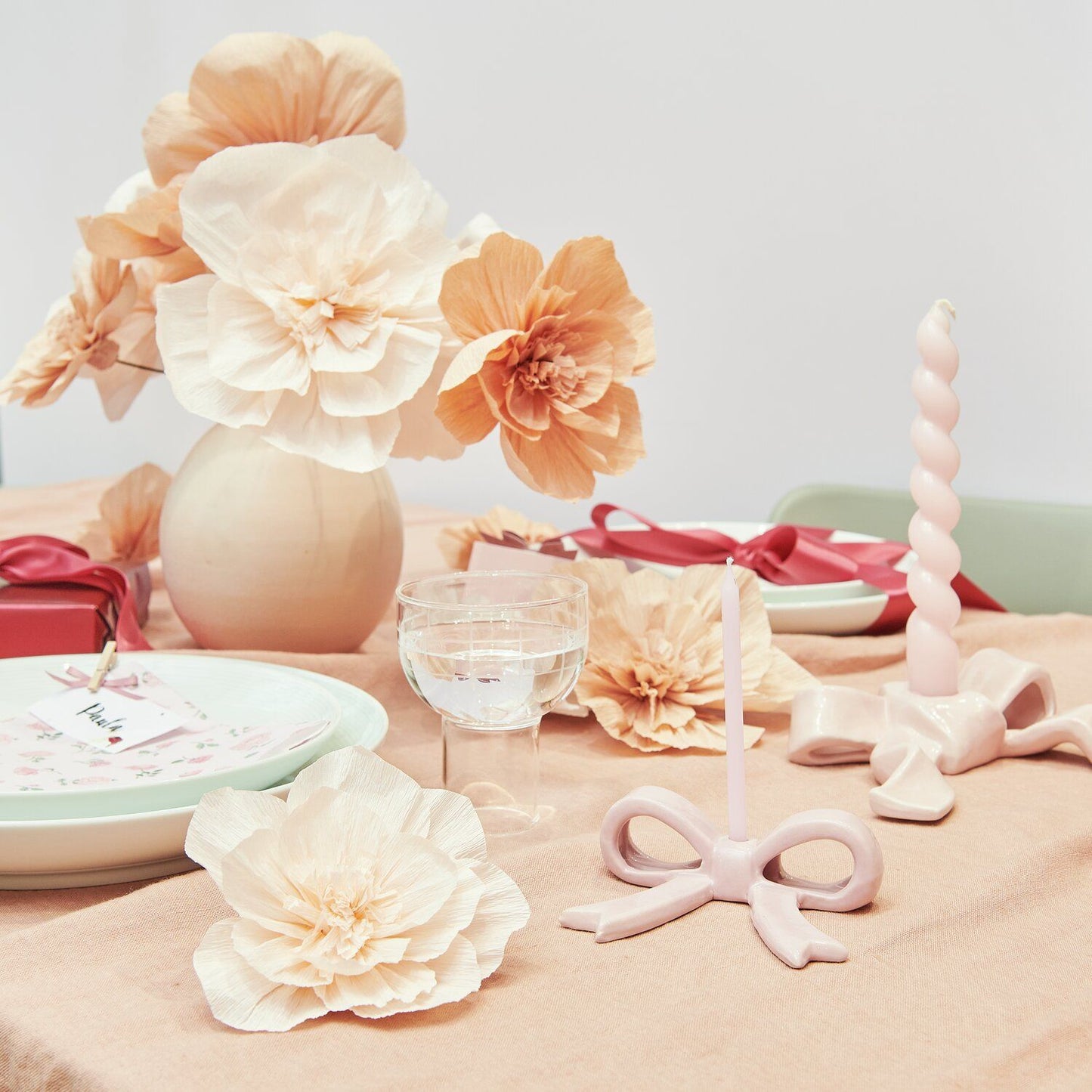 Kynttilänjalka Rico Design - Vaaleanpunainen rusetti