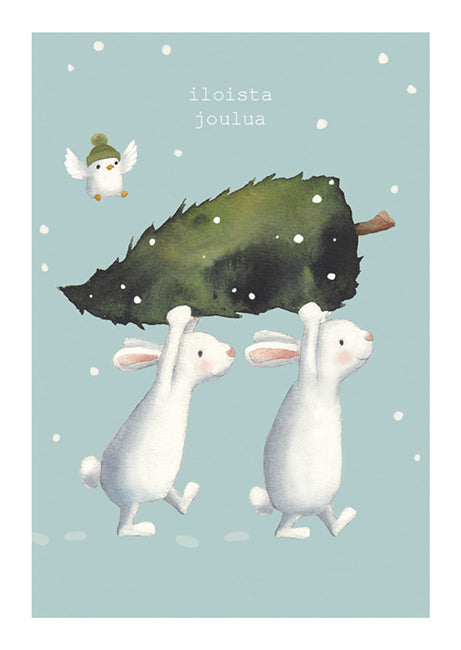 Christmas card Henna Adel - Bunnies carrying a tree