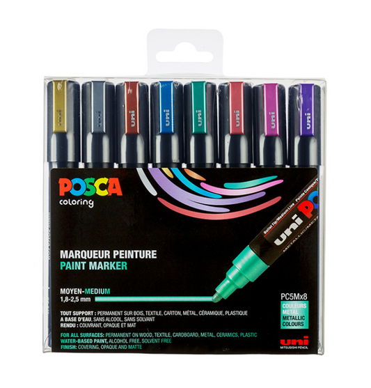 Paint markers 8 pcs Posca PC-5M - Metallic colors