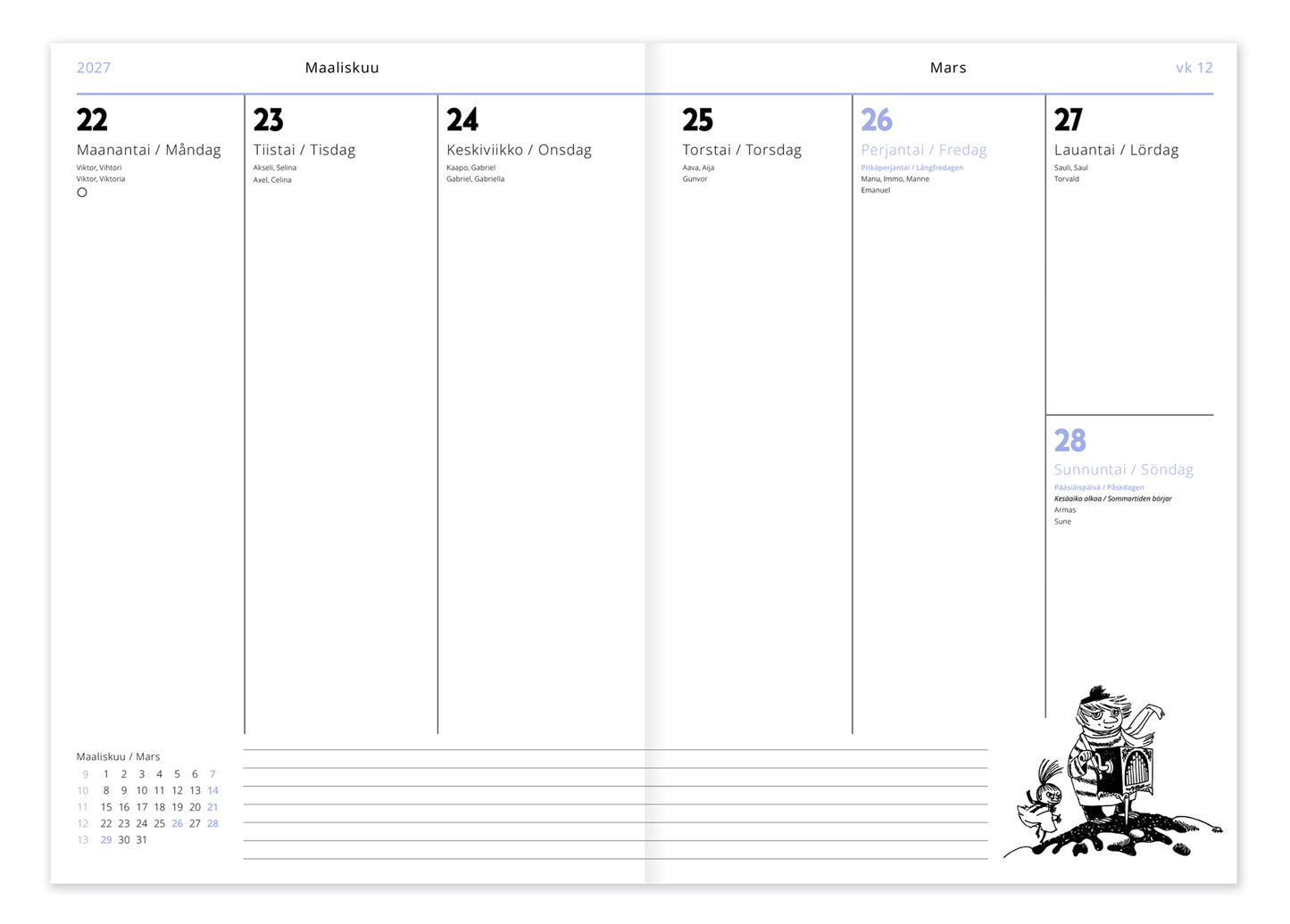 Weekly diary A5 2027 Putinki Moomin