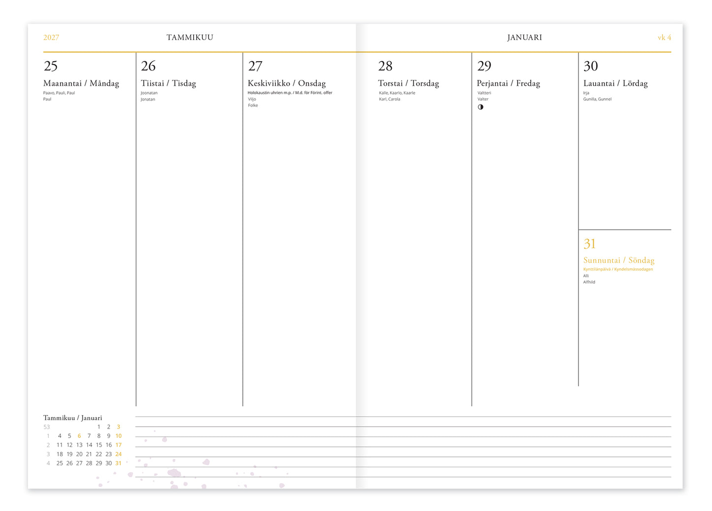 Weekly Planner A5 2027 Putinki Calligraphy Studio