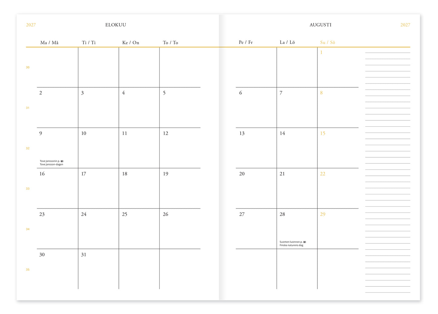 Weekly Planner A5 2027 Putinki Calligraphy Studio