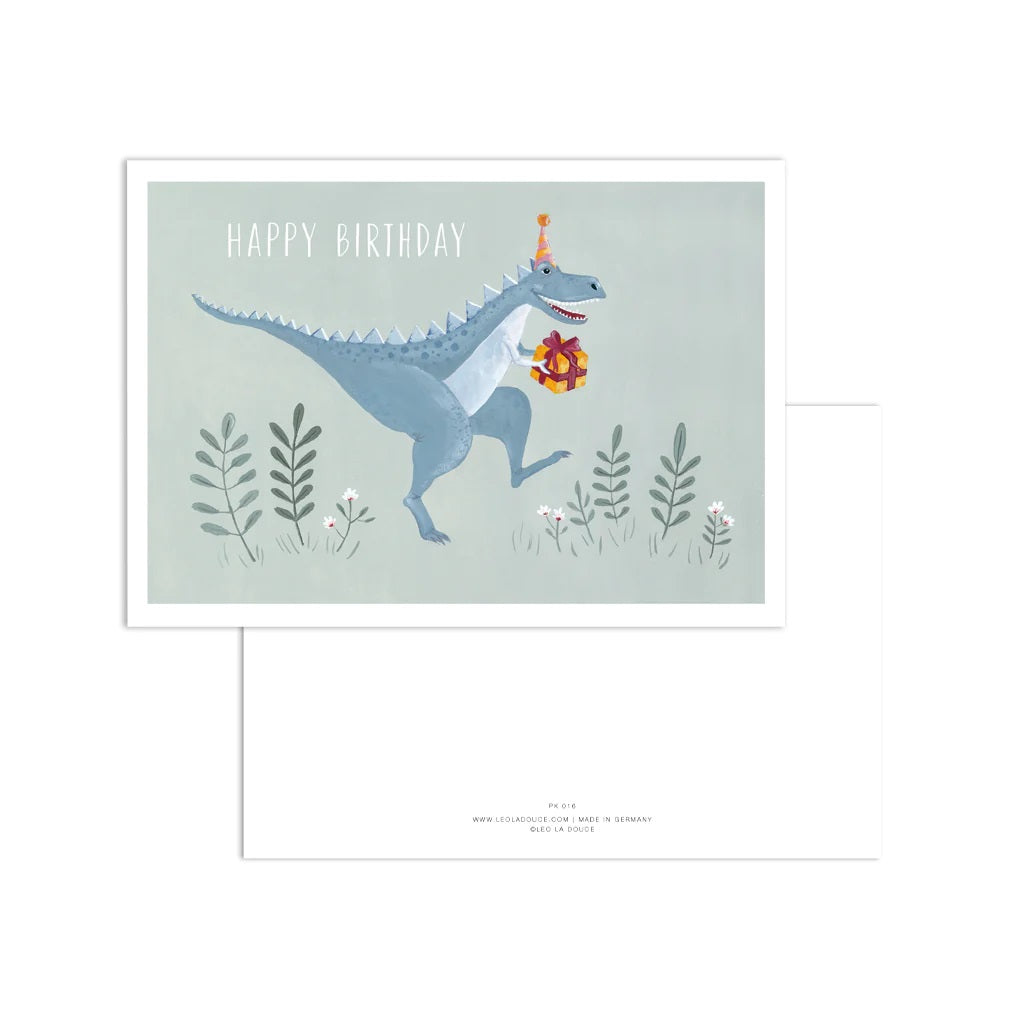 Postcard Leo la Douce - Happy Birthday Dino