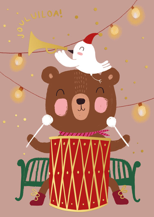 Christmas card Mira Mallius - Drummer Bear, Christmas Joy