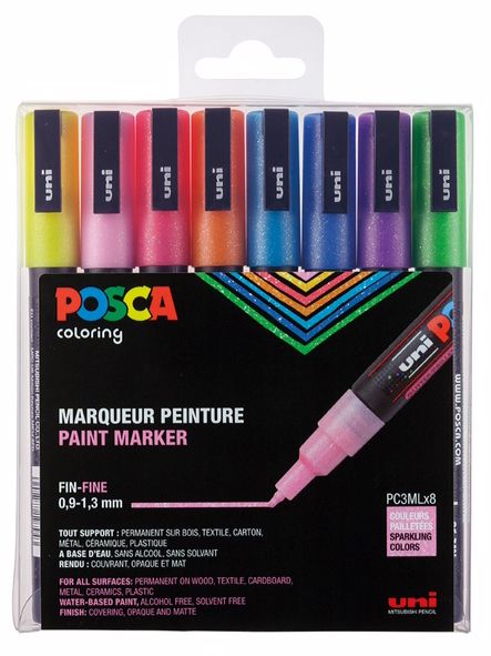 Maalitussit 8 kpl Posca PC-3M - Glittervärit