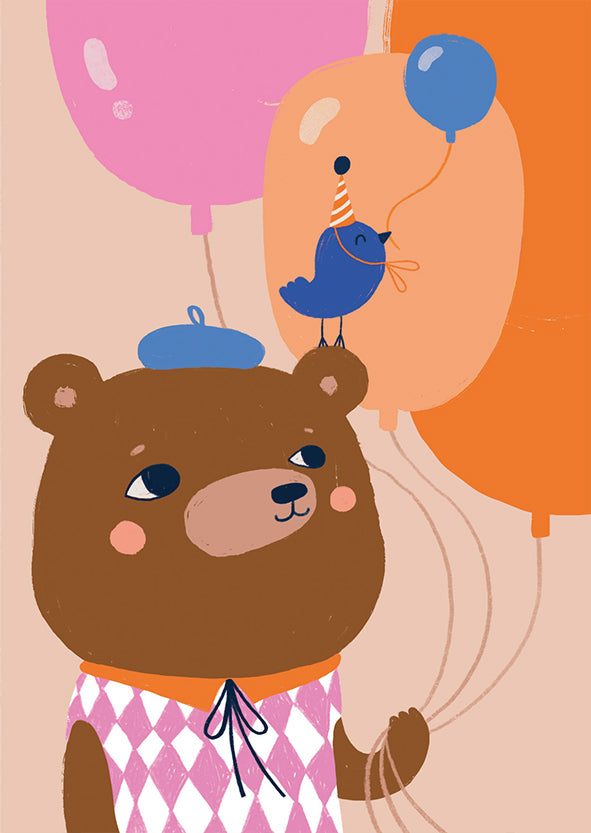 2-part card Mira Mallius - Bear, bird and balloons