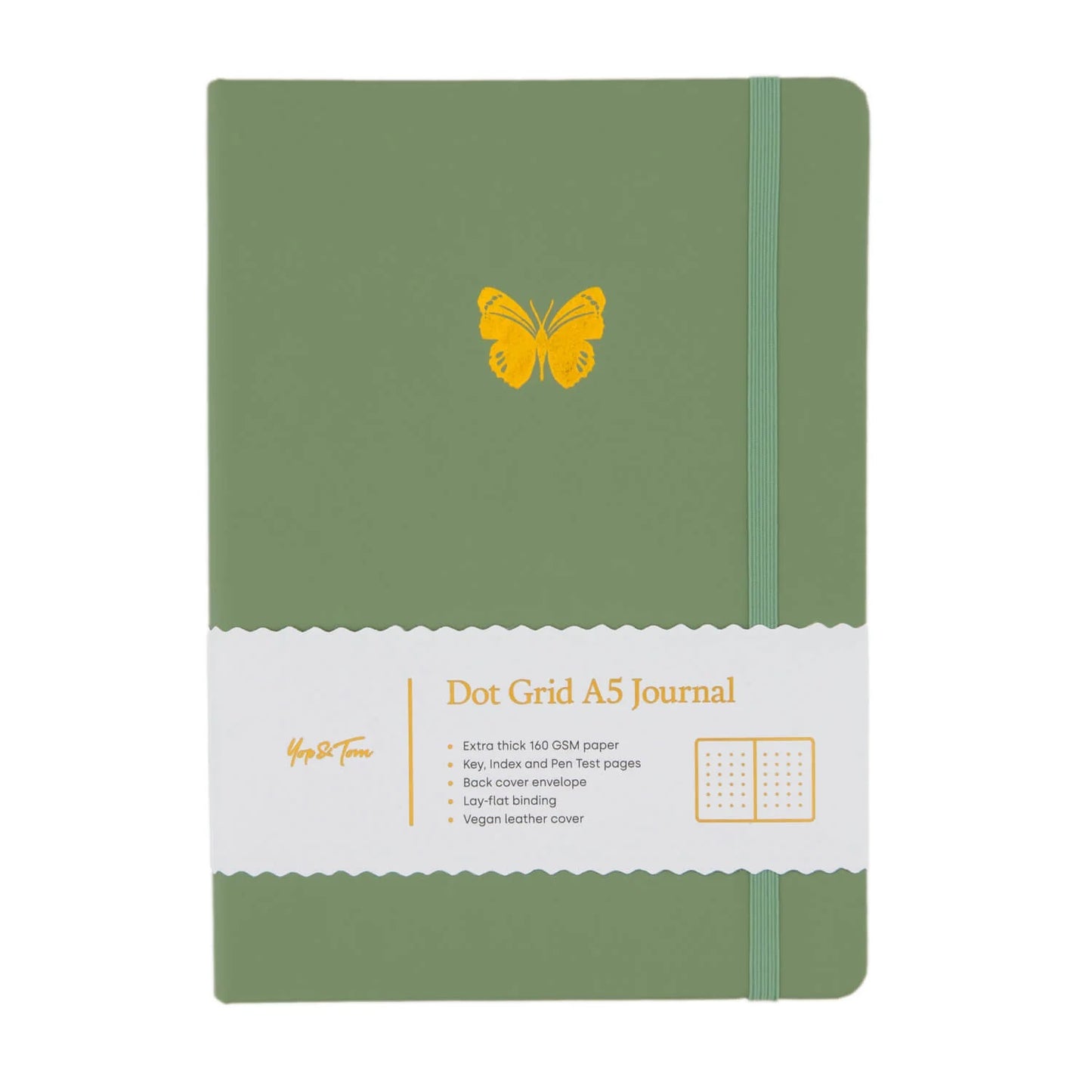 Dotted notebook A5 Yop & Tom - Butterfly, Sage Green